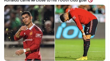 Ronaldo semalam gagal mencetak gol. Jika berhasil, itu akan menjadi gol ke-700 sepanjang membela klub. Foto: Twitter