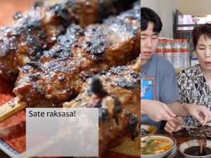 Pertama Kali Cicip Sate Gebug di Malang, Keluarga Korea Ini Ketagihan!