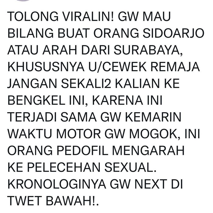 Viral pelecehan di bengkel Sidoarjo