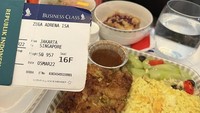 Salah satunya ini ketika Isa Zega memamerkan makanan mewahnya yang ia dapatkan di pesawat itu, ada nasi hingga dessert.  Foto: Instagram @zega_real