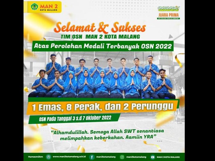 MAN 2 Kota Malang Berhasil Raih 11 Medali OSN