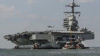 USS Gerald R Ford, kapal induk terbaru dan tercanggih milik Angkatan Laut Amerika Serikat, perdana beroperasi dalam latihan dengan sejumlah negara sekutu di Virginia, Rabu (5/10/2022).  