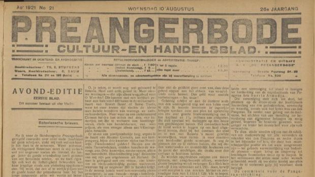Koran Preangerbode memuat artikel tentang pembangunan Monumen Lingga Sumedang