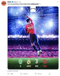 Meme Cristiano Ronaldo cetak gol ke-700 untuk klub