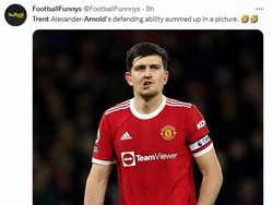 Performa jeblok Trent Alexander-Arnold musim ini pun disamakan dengan Harry Maguire. Duh! (Foto: Twitter)