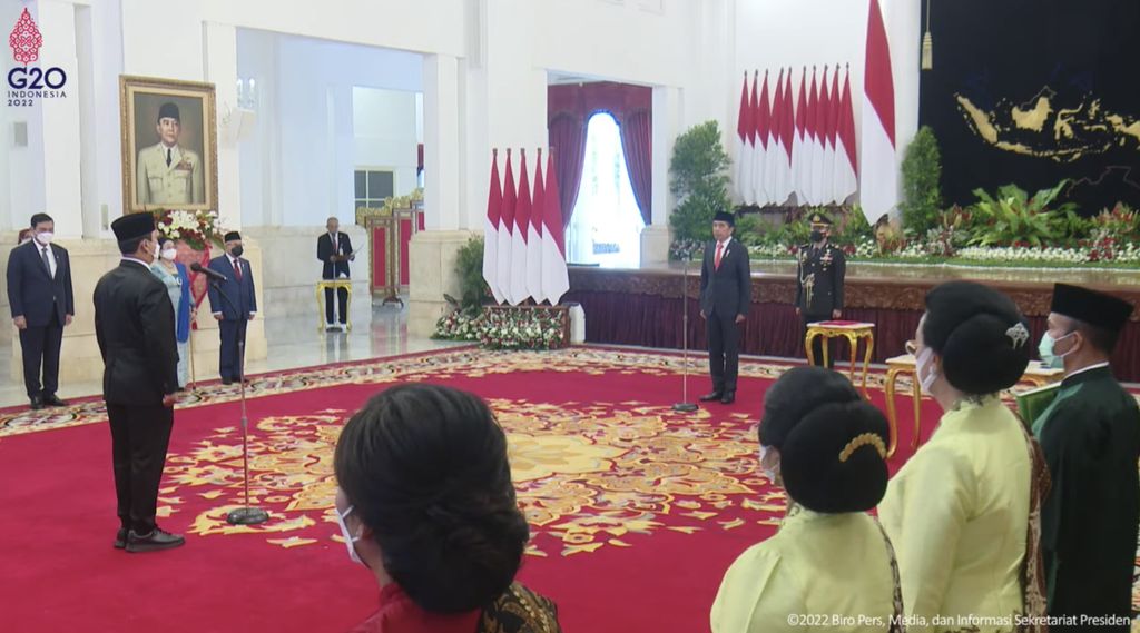 Pelantikan Kepala LKPP Masa Jabatan Tahun 2022-2027. (Tangkapan layar Youtube Setpres RI)