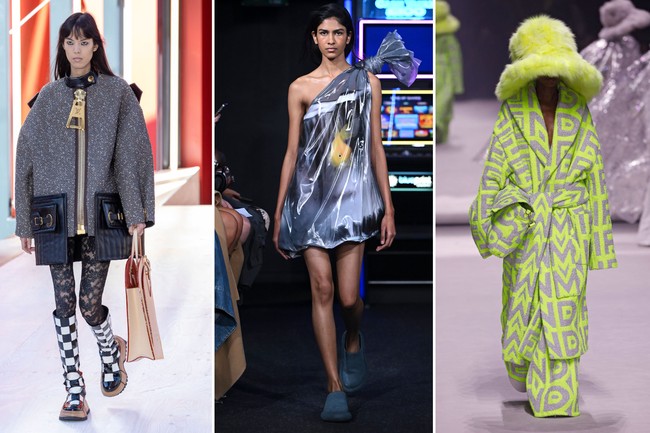 The bigger, the better. Segala sesuatunya serba ekstra di koleksi Spring 2023 persembahan Fendi, JW Anderson, dan Louis Vuitton. Entah itu dalam siluet pakaian, dekorasi yang menghiasinya, dan aksesori. (Foto: Getty Images)