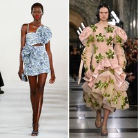 Florals to the next level. Bukan musim semi namanya tanpa bunga. Namun, Carolina Herrera, Simone Rocha, dan Loewe memvisualisasikan elemen klasik ini dengan cara yang tak biasa. (Foto: Getty Images)