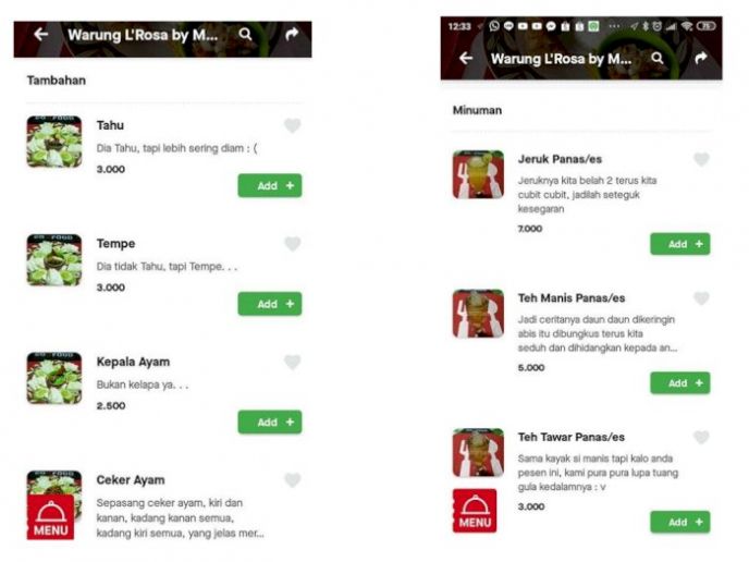 Nama menu kocak di aplikasi ojol