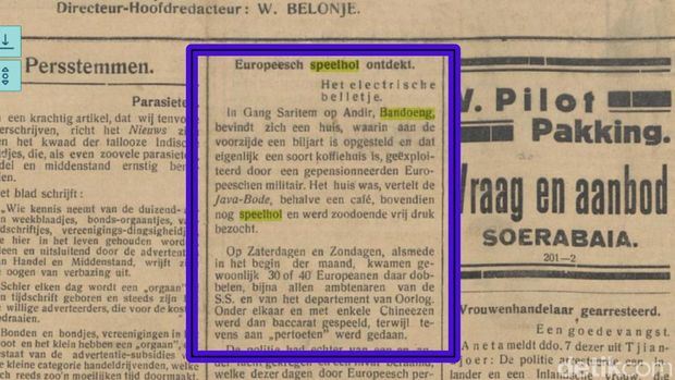 Salinan Indische Courant 9 Oktober 1930 dari laman delpher.nl