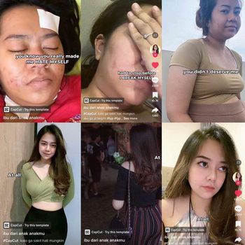Transformasi wanita yang berhasil tampil glow up karena sakit hati, viral di media sosial.
