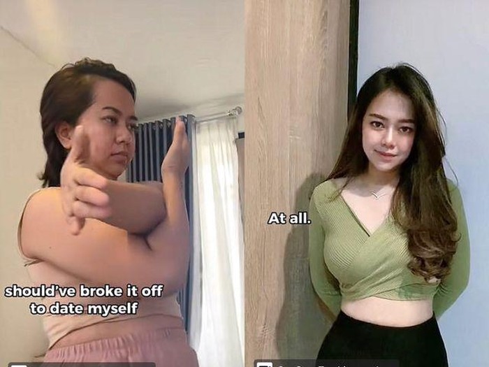 Transformasi wanita yang berhasil tampil glow up karena sakit hati, viral di media sosial. Transformasi wanita yang berhasil tampil glow up karena sakit hati, viral di media sosial.