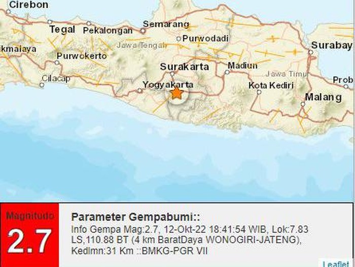 Gempa Darat M 2,7 Goyang Wonogiri, Rabu (12/10/2022)