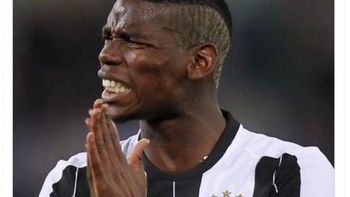 Paul Pogba meringis karena Juve terlempar ke Europa League bersama bekas klubnya, Manchester United. Foto: Twitter