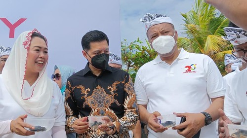 Pelepasan tukik saat peringatan Bom Bali di Nusa Dua, Badung, Bali, Rabu (12/10/2022).