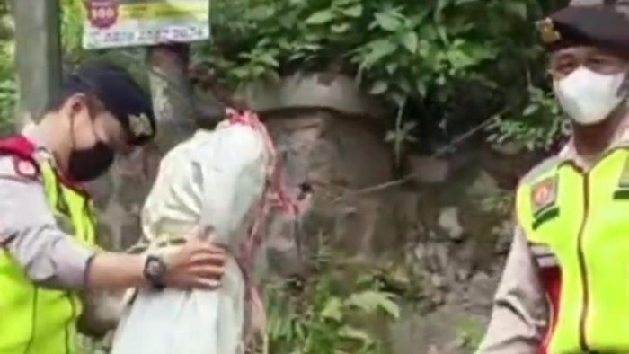 Pocong yang sempat mejeng di Jalan Kolonel Masturi, Kabupaten Bandung Barat.