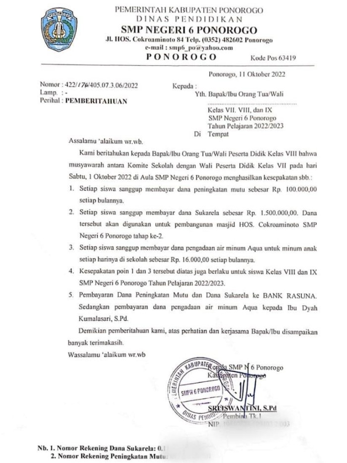 surat edaran smpn 6 ponorogo
