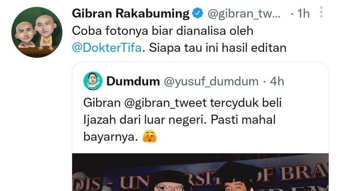 Wali Kota Solo Gibran Rakabuming mengomentari foto wisuda
