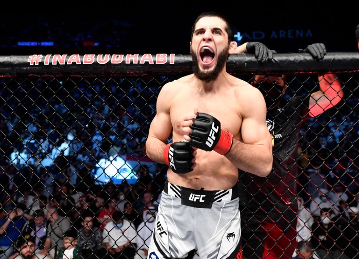 ABU DHABI, UNITED ARAB EMIRATES - OCTOBER 30: Islam Makhachev of Russia prepares to fight Dan Hooker of New Zealand in a lightweight fight during the UFC 267 event at Etihad Arena on October 30, 2021 in Yas Island, Abu Dhabi, United Arab Emirates. (Photo by Chris Unger/Zuffa LLC)