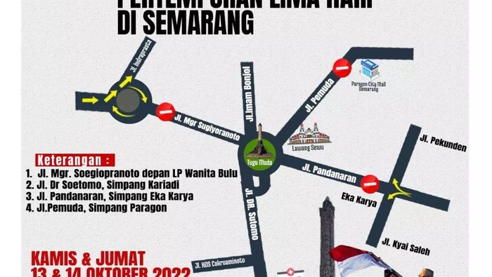 Tangkapan layar pengalihan aru di kawasan Tugu Muda Semarang.