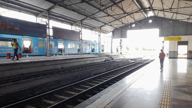 Kondisi terkini di peron Stasiun Kota Bogor yang sempat tergenang air pada Rabu (12/10/2022).
