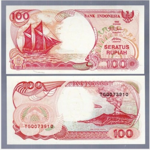 Uang Kertas Rp 100 Bergambar Kapal Pinisi.