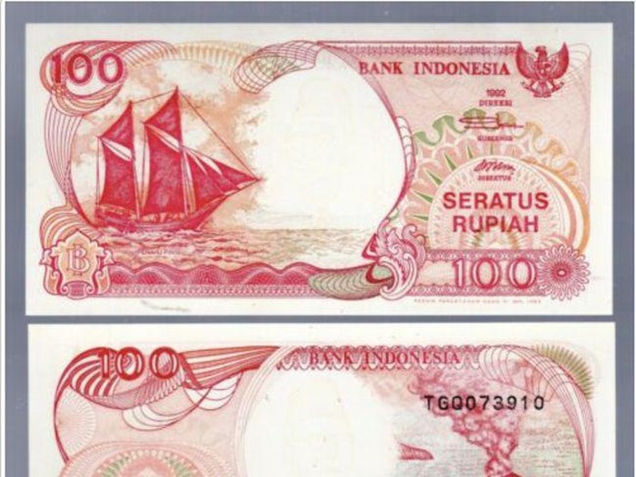 Uang Kertas Rp 100 Bergambar Kapal Pinisi.