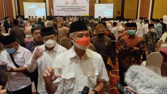 Gubernur Jawa Tengah, Ganjar Pranowo, saat ditemui di Hotel Grand Marcure Solo Baru, Sukoharjo, Jumat (14/10/2022).