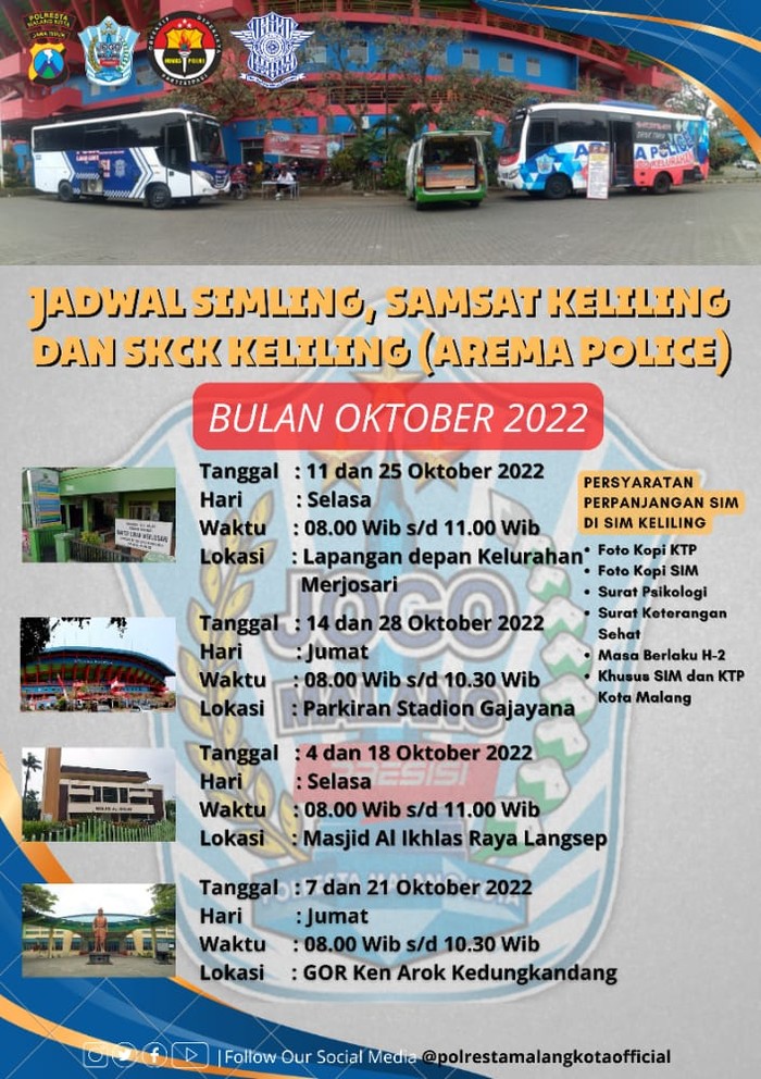 Jadwal SIM Keliling Kota Malang Oktober 2022