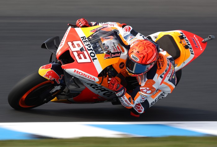 PHILLIP ISLAND, AUSTRALIA - OCTOBER 14: Marc Marquez of Spain rides the #93 Repsol Honda Team Honda during free practice for the MotoGP of Australia at Phillip Island Grand Prix Circuit on October 14, 2022 in Phillip Island, Australia. (Photo by Robert Cianflone/Getty Images)