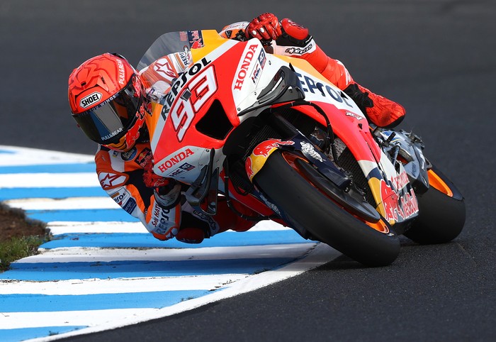 PHILLIP ISLAND, AUSTRALIA - OCTOBER 14: Marc Marquez of Spain rides the #93 Repsol Honda Team Honda during free practice for the MotoGP of Australia at Phillip Island Grand Prix Circuit on October 14, 2022 in Phillip Island, Australia. (Photo by Robert Cianflone/Getty Images)