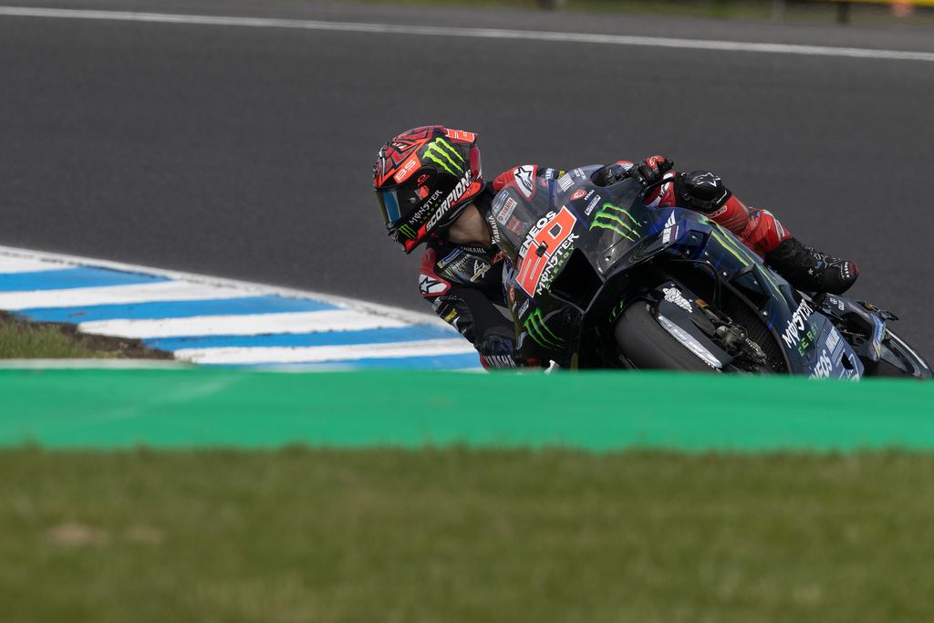 PHILLIP ISLAND, AUSTRALIA - OCTOBER 15: Fabio Quartararo of France and  Monster Energy Yamaha MotoGP during qualifying for the MotoGP of Australia at Phillip Island Grand Prix Circuit on October 15, 2022 in Phillip Island, Australia. (Photo by Steve Christo - Corbis/Corbis via Getty Images)