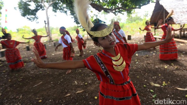 Tari gemulai ini dibawakan oleh anak-anak sekolah dasar di Kandar yang memakai kostum adat lengkap, berupa setelan tenun berwarna merah, aksesori mahkota, dan topi cendrawasih yang cantik.  Tari gemulai ini dibawakan oleh anak-anak sekolah dasar di Kandar yang memakai kostum adat lengkap, berupa setelan tenun berwarna merah, aksesori mahkota, dan topi cendrawasih yang cantik. Â