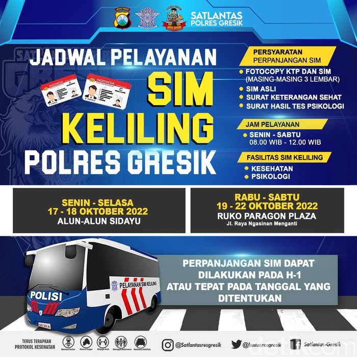Jadwal SIM Keliling Gresik 17-22 Oktober 2022