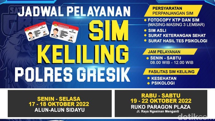 Jadwal SIM Keliling Gresik 17-22 Oktober 2022