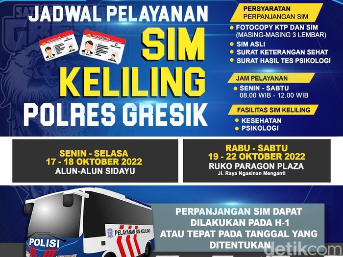 Jadwal SIM Keliling Gresik 17-22 Oktober 2022
