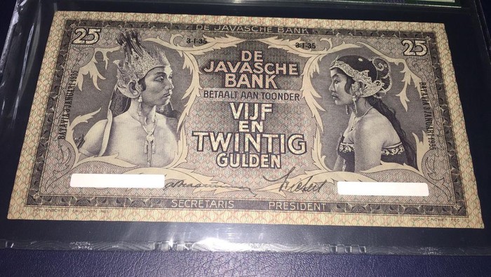 Uang Kuno Pecahan 25 Gulden Seri Wayang Cetakan 1935