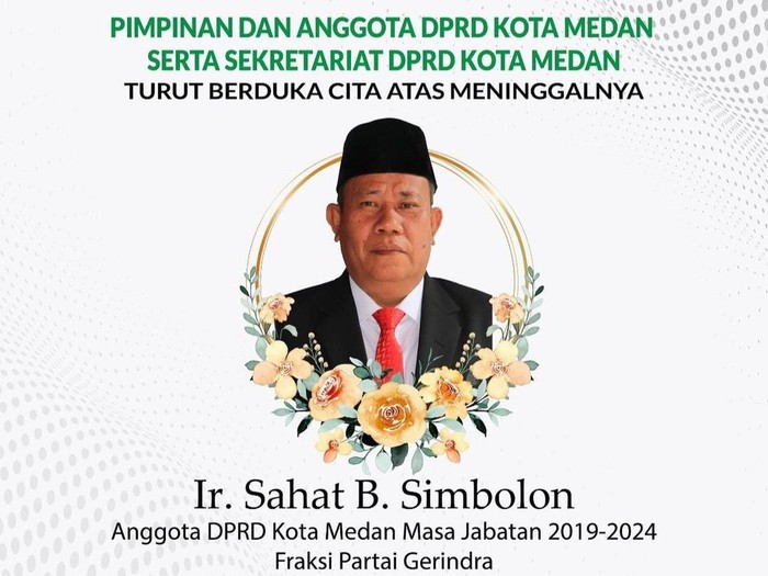 Anggota DPRD Medan Sahat B Simbolon meninggal dunia