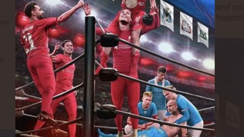 Jurgen Klopp digambarkan berhasil memukul KO Pep Guardiola. Foto: Twitter