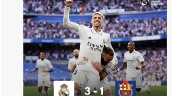 Real Madrid mantap di puncak Liga Spanyol usai kemenangan atas musuh bebuyutannya ini. Foto: Twitter