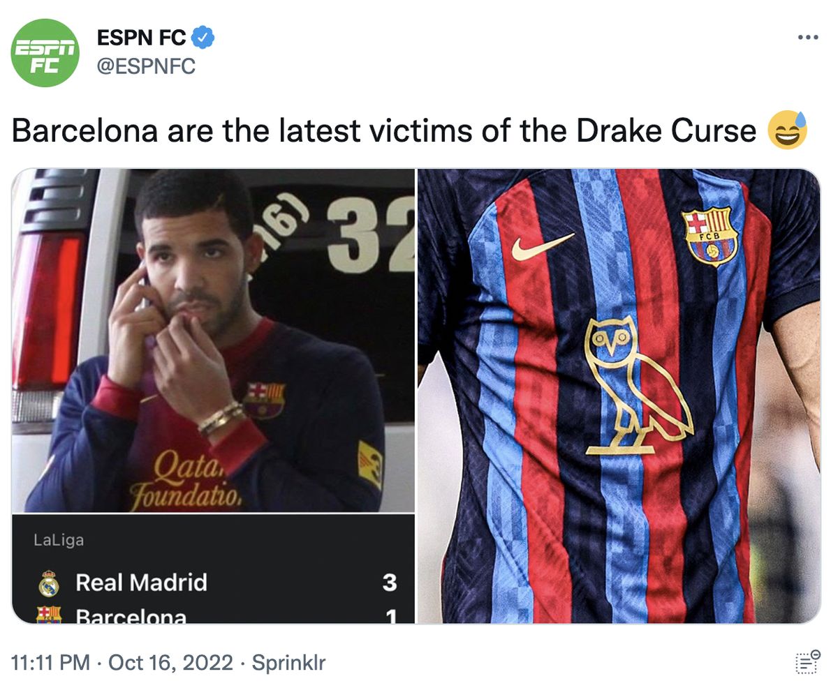 FC Barcelona Is The Drake Curse's Latest Victim