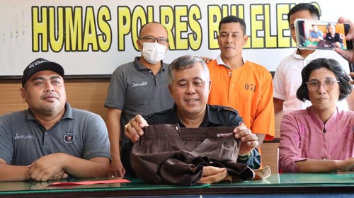 Polres Buleleng saat merilis kasus pemerkosaan bocah 9 tahun di Kecamatan Tejakula, Kabupaten Buleleng, Bali, Senin (17/10/2022).