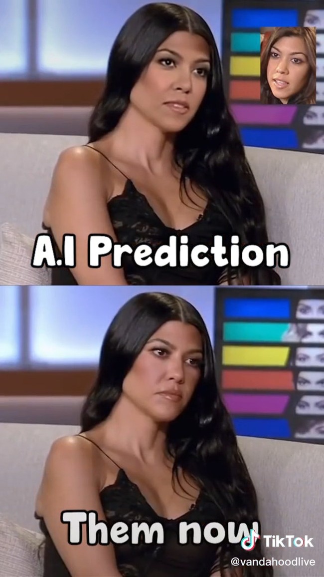 Sedangkan Kourtney sering dirumourkan telah serangkaian prosedur kecantikan. Tapi para komentator mengatakan tidak banyak hal yang berubah dari wajahnya karena itu jika benar melakukan operasi, hal itu dianggap sia-sia. Foto: TikTok @vandahoodlive