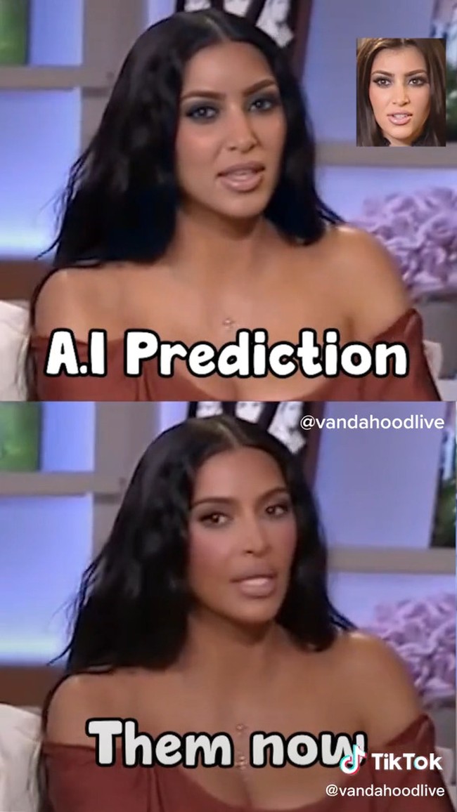 Penampilan Kim Kardashian menjadi panutan banyak wanita. Video ini berusaha membuktikan bahwa tanpa banyak prosedur kecantikan pengusaha dan bintang realiti ini tetap menawan. Foto: TikTok @vandahoodlive