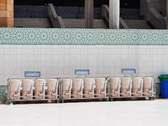 Zamzam water coolers are located at various places in Masjid al-Haram Makkah where pilgrims from all over the world quench their thirst.