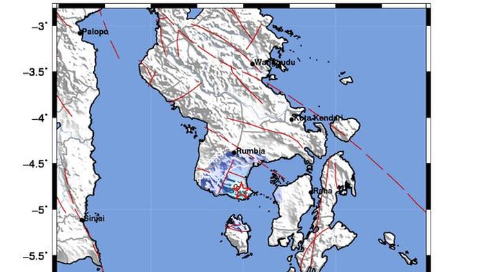 Gempa bumi di Kabupaten Bombana, Sulawesi Tenggara.