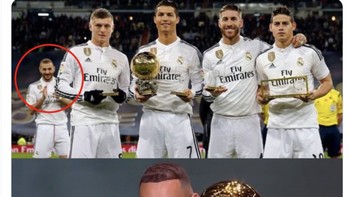 Dulu Karim Benzema bahagia melihat rekan setimnya di Real Madrid meraih berbagai penghargaan, kini giliran dia. Foto: Twitter