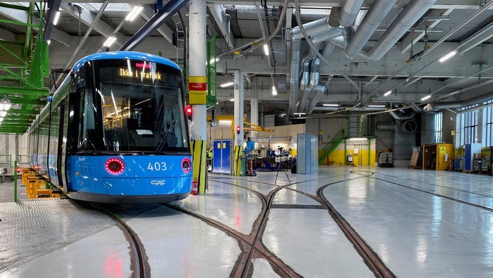 A tram is fitted at a workshop in Oslo, Norway September 14, 2022. REUTERS/Victoria Klesty