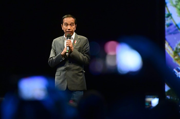 Presiden Jokowi dalam acara Ibu Kota Nusantara: Sejarah Baru Peradaban Baru di Djakarta Theater