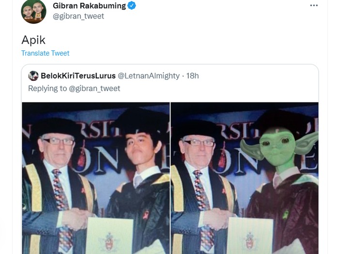 Salah satu usulan foto profil untuk Walkot Solo Gibran Rakabuming Raka di Twitter
